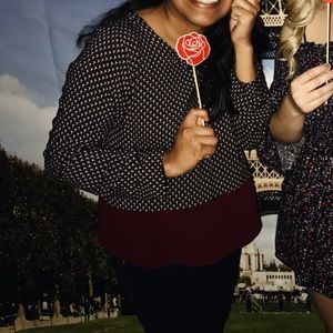 maroon patterned top